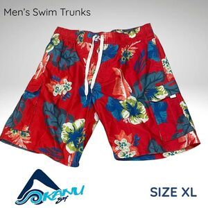 Kanu Surf Men’s Swim Trunks XL – Red Tropical Hibiscus Print – Mesh Lined